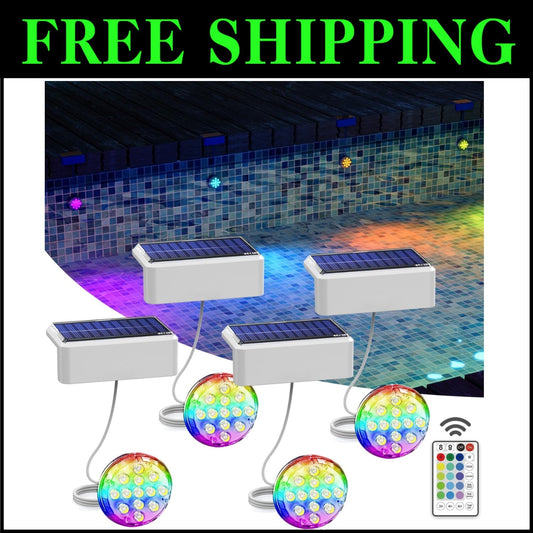 IP68 Waterproof Solar LED Lights for Pool - Remote Controlled, 4 Pack of Colors