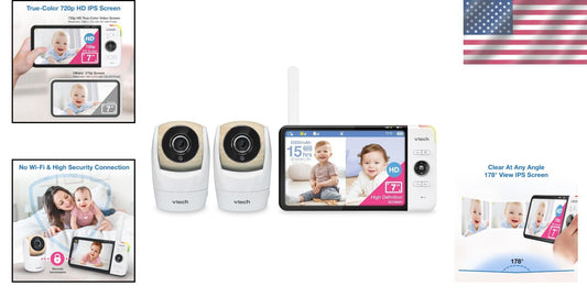 Baby Monitor with 7" Screen, Pan & Tilt Cameras, 1000ft Range - Ultimate Safety