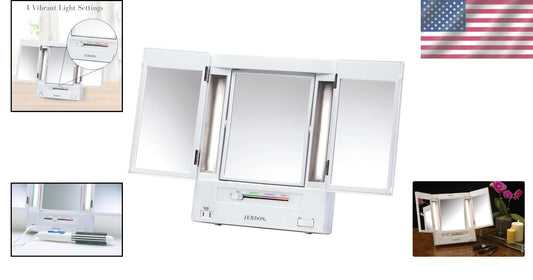 Tri-Fold Makeup Mirror with Lights - 5X & 1X Magnification for Elegant Grooming