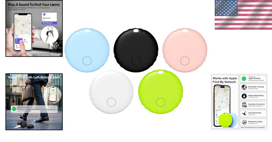 Find My App-Connected Air Tags: 5 Durable, Waterproof Tracking Tags in Colors