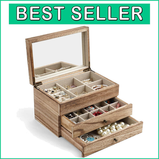 Carbonized Black Jewelry Box with Earring Organizer - Perfect for Gift Giving