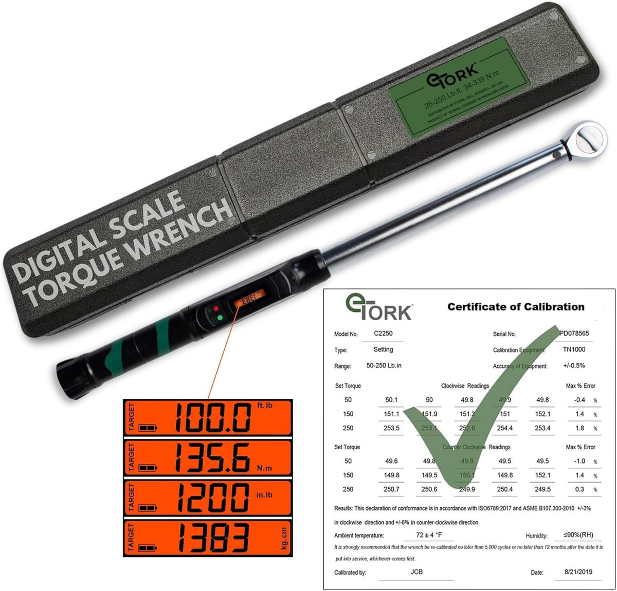 Professional Digital Torque Wrench - 1/2" Drive with Multiple Measurem ...