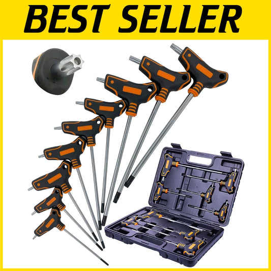 Durable T-handle Torx Wrench Set - Precision Cut Sizes T10 to T50 in Storage Box