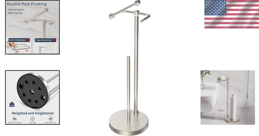 Brushed Nickel Free Standing Toilet Paper Holder with Storage for 4 Rolls