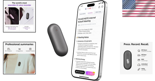 Ultra-Lightweight AI Voice Recorder - 20 Hours Recording with Cloud Encryption