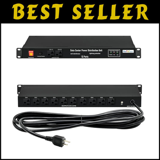12-Outlet Rack Mount Power Strip with 3600 Joules Surge Protection - ETL Listed