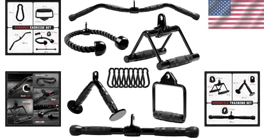 Durable Cable Machine Attachments for Home Gym - Includes Curl & Tricep Bar