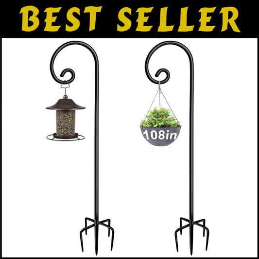 Elegant Black Outdoor Shepherd Hooks - Adjustable 5-Prong Garden Poles for Decor