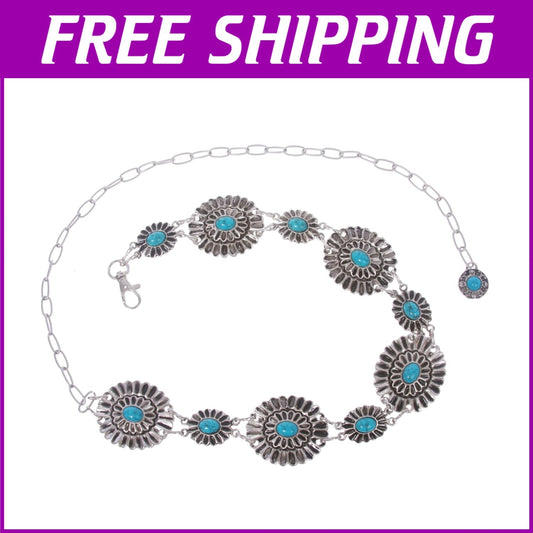 Vibrant Turquoise and Silver Women's Western Chain Belt for Every Outfit