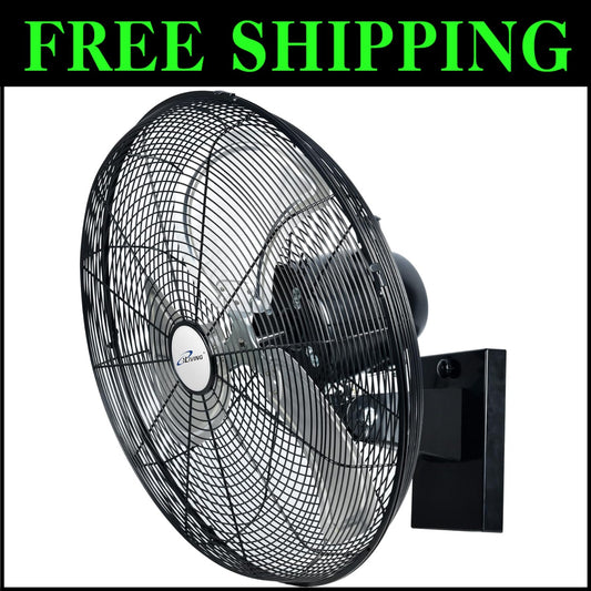 Adjustable 20" Black Wall-Mounted Oscillating Fan - Ideal for Garages & Patios