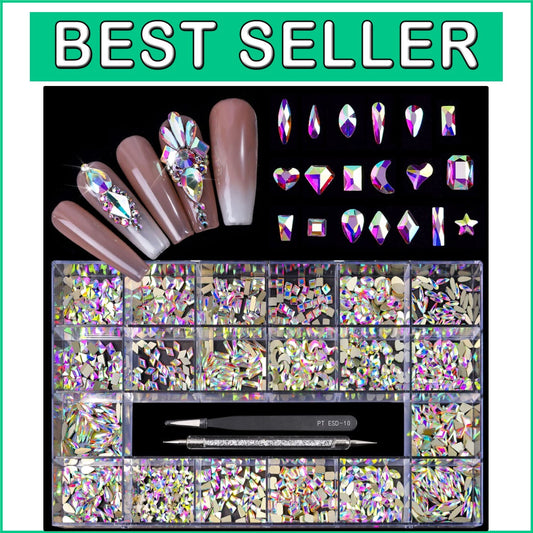 2000 Crystal AB Flatback Rhinestones Set: 20 Styles for DIY Art & Nail Decor