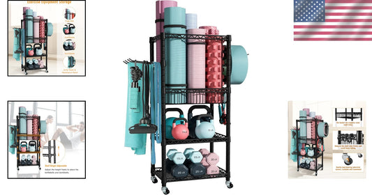 3-Tier Home Gym Storage Rack with Wheels - Organize Your Workout Gear Elegantly