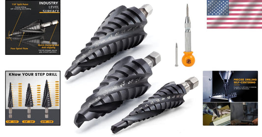 Heavy-Duty Cobalt Step Drill Bit Set, 3PCS with Magnetic Hex Shank & 4 Flutes