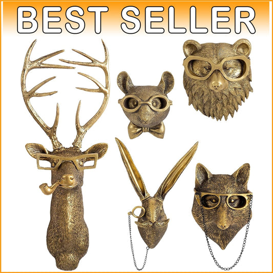 Charming Faux Deer and Animal Head Wall Decor – Elegant Gift Option, Set of 5