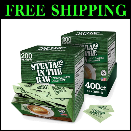 Natural Zero Calorie Stevia Sweetener - Erythritol-Free, 200 Packets (2 Boxes)