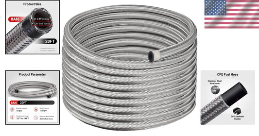 High-Pressure 20FT Silver 8AN Braided Fuel Line - Ideal for Professionals
