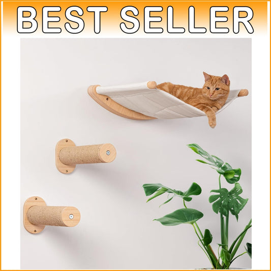 Premium Wall Cat Hammock with Two Steps - Support for Cats of All Sizes
