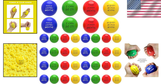 Motivational Stress Balls 40 Pack - Anxiety Relief & Grip Strength Enhancement