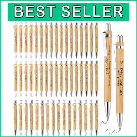 Fine Point Black Ink Bamboo Ballpoint Pens - 10 Styles for Office Motivation