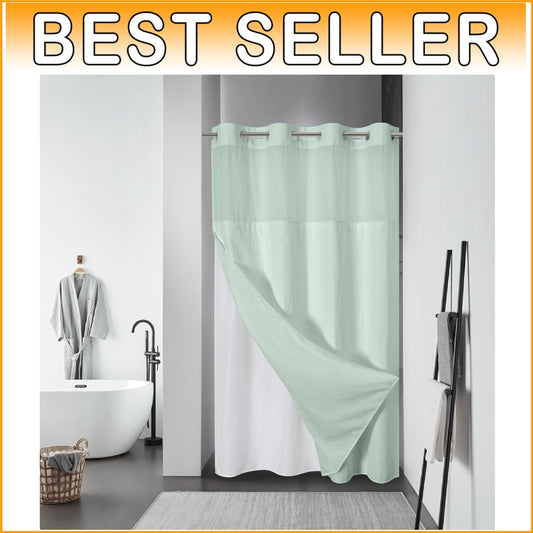 Hotel Quality Mint Green No Hook Shower Curtain with Liner - Easy Care Design