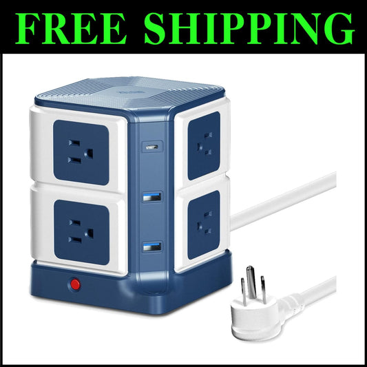 Compact Desktop Power Strip: 8 Outlets & Fast USB Charging Ports - ETL Listed