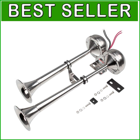 Durable Stainless Steel Dual Trumpet Horn for Boats, RVs, and Off-Road Vehicles