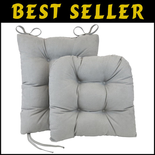 Plush 2-Piece Rocking Chair Cushion Set - Non-Slip Design in Twillo Gray, 17"