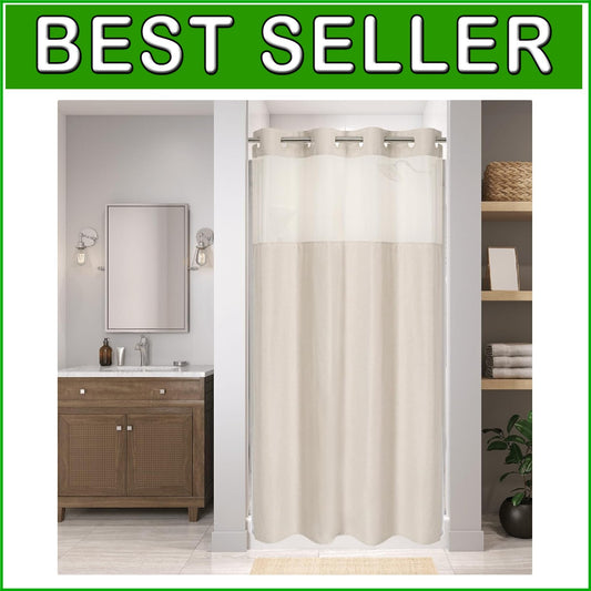Luxury Linen Textured Waterproof Shower Curtain with Snap-in Liner Set, Cream