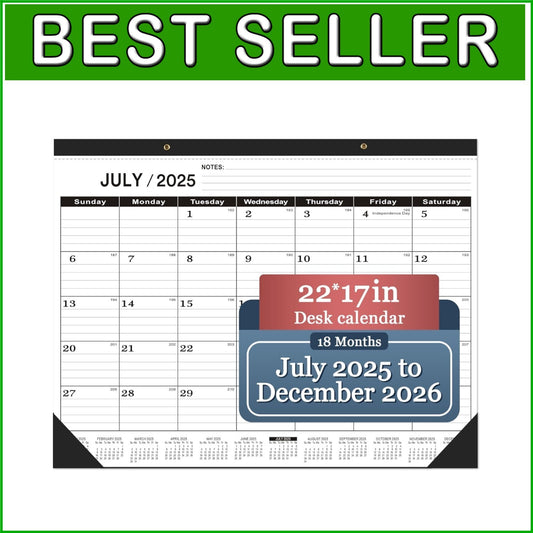 2025-2026 Large Desk Calendar 22 x 7 - Classic Black for Professional Planning