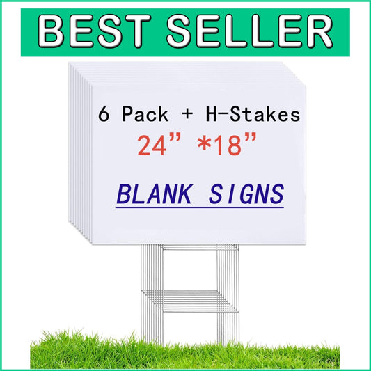 Durable 6 Blank Lawn Signs with H-Stakes 24"x18" for Garden or Business