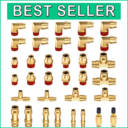 34 Pcs Brass DOT Air Brake Fittings Kit - Quick Connect for Trucks & Industry