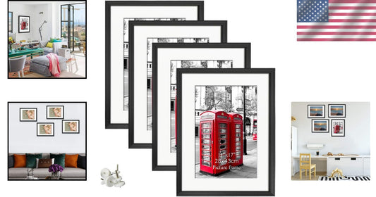 Classic Rectangular Black Frames - Set of 4, Perfect for Home Gallery Displays