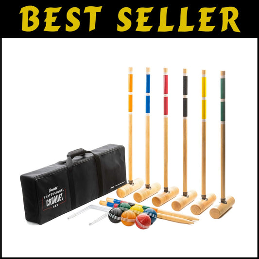 Durable 6-Player Croquet Set with Wooden Mallets & Carrying Case Included