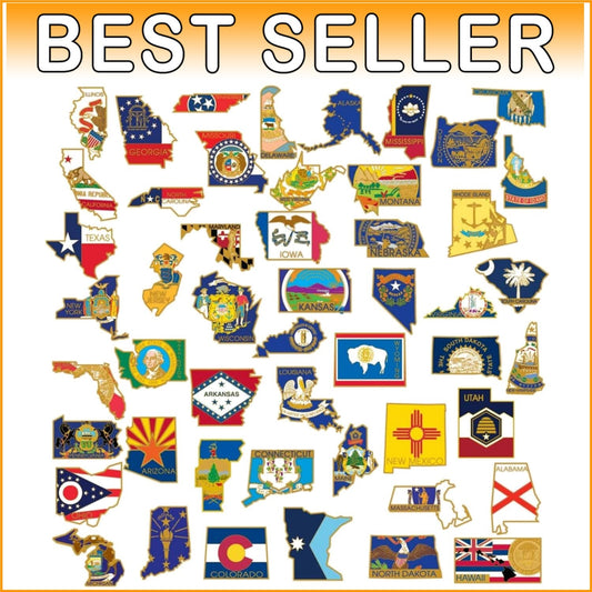 Gold Plated 50 US State Lapel Pins Set - Enamel Finish & Secure Clutch Back