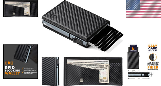 Sleek Men's Minimalist Wallet - Holds 6 Cards, RFID Protection in Black Titanium