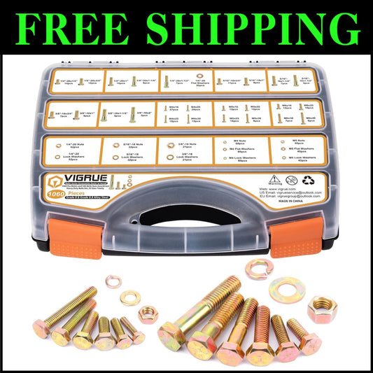 25 Size Hex Bolts Nuts Assortment Kit - 1060PCS Alloy Steel Fasteners Set
