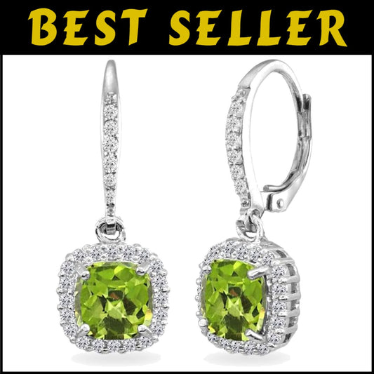 Sterling Silver Drop Earrings with Colorful Cushion-Cut Gemstones & Halo Accents