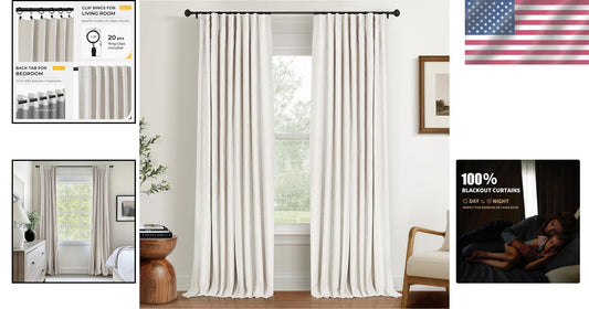 100% Blackout Curtains - Thermal Insulated 102" Beige Drapes (2 Panels)
