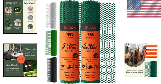 Weatherproof Chicken Wire Fencing - 2 Pack, 15.71" x 10ft for Pets & Gardens