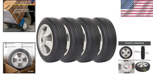 4-Pack Solid Rubber Tires 8" x 2" - Reliable, Heavy-Duty Replacement for Your...