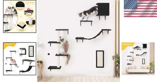 Durable Cat Wall Furniture - 5pcs Wooden Shelves, Bridge & Scratcher for Cats