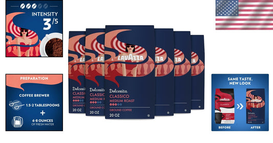 Delicate Medium Roast Ground Coffee - Classico 20 oz Pack of Six Bags, Non-GMO