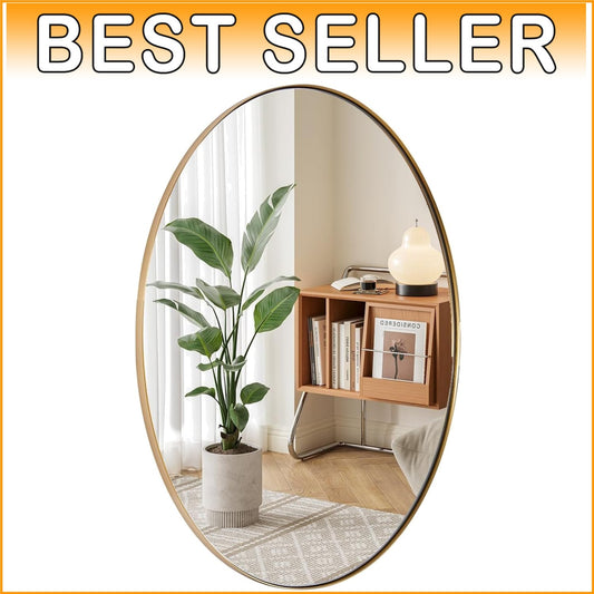 Brushed Gold Oval Mirror - Elegant 22x30'' Stainless Steel Bath Wall Mount