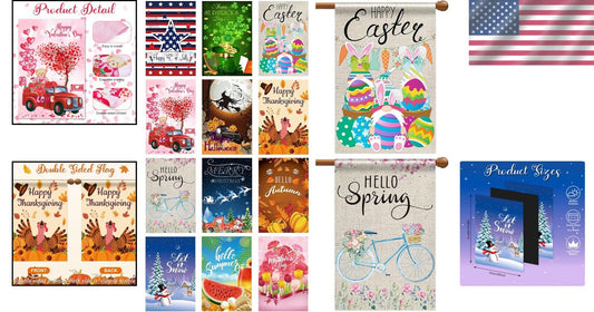 12 Festive Holiday Flags Set - 28 x 40 Inches for Year-Round Garden Celebration