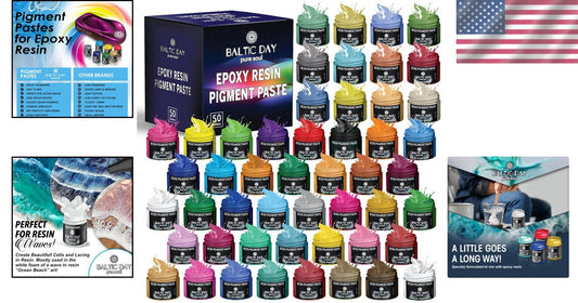 50-Piece Epoxy Resin Pigment Paste Set for Vibrant Arts & Crafts - 10g Jars