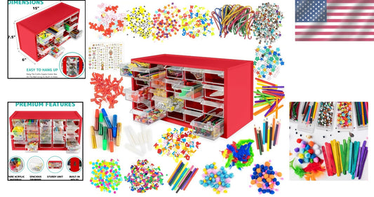 Ultimate Arts and Crafts Supplies Set for Kids - 2000+ Creative Pieces in Red