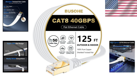 Durable 125 FT Cat 8 Ethernet Cable with Gold-Plated Connectors - Indoor/Outdoor