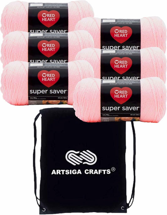 Machine Washable Petal Pink Yarn - 6 Skeins with Stylish Craft Project Bag