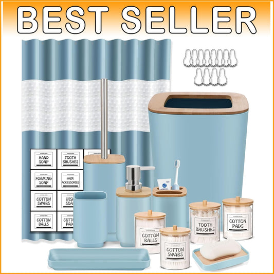 Elegant 24-Piece Navy Blue Bathroom Accessories Set with Shower Curtain & Tra...