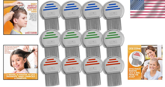 Lice Treatment Comb Pack of 12 - Ergonomic, Stainless Steel for All Hair Types